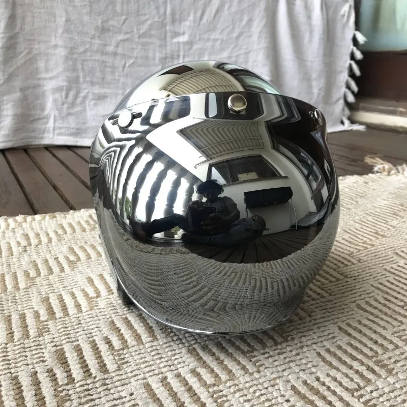 Vintage Open Face Retro Helmet - หมวกกันน็อคแบบเปิดหน้า สีเงินโครเมียม สำหรับรถจักรยานยนต์ สไตล์วินเทจ สำหรับผู้ชายและผู้หญิง ได้มาตรฐาน