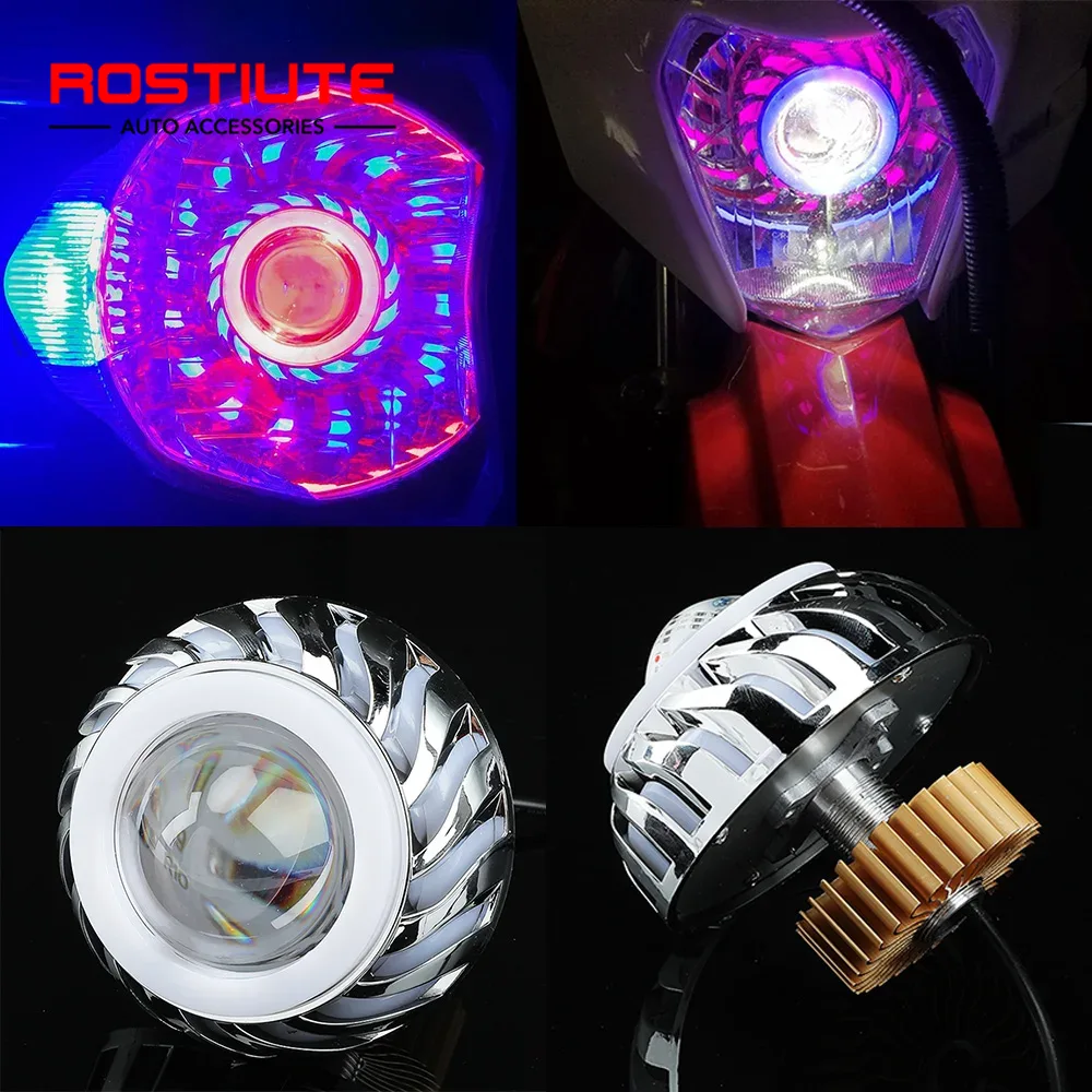 Universal Motorcycle Led Headlight Projector - สูง/ต่ํา Beam Double Angel Eyes ไฟหน้ารถจักรยานยนต์เพิ่มเติม