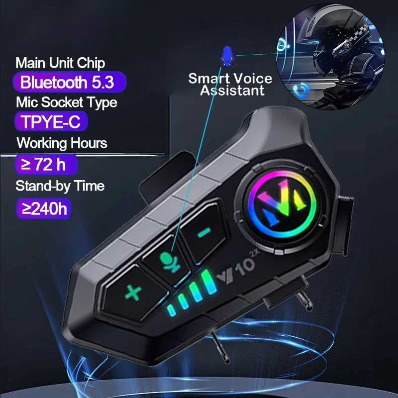Universal Motorcycle Helmet Intercom Headset - V10 2X อินเตอร์คอมบลูทูธสำหรับหมวกกันน็อคมอเตอร์ไซค์ ระยะการเชื่อมต่อไร้สาย 300 เมตร