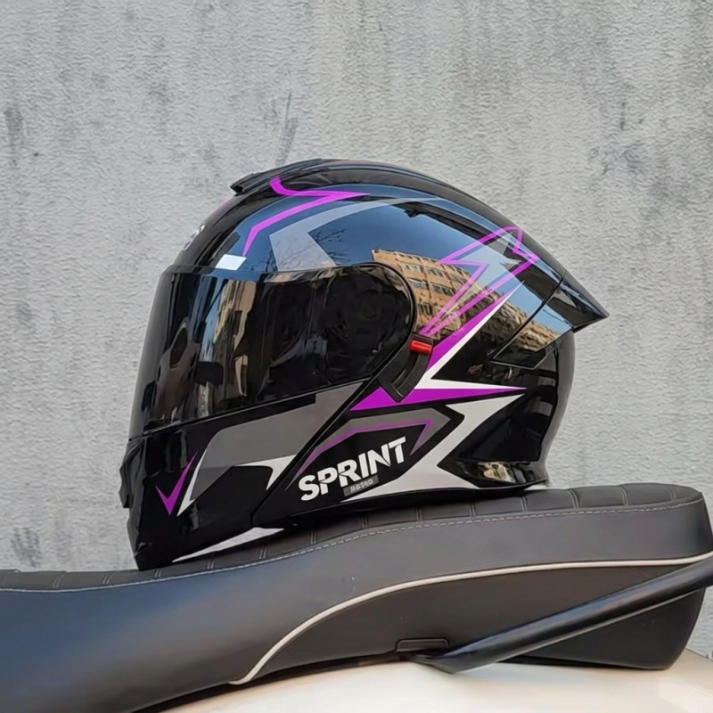 Modular Flip Up Motorcycle Helmet Dot Approved - หมวกกันน็อคมอเตอร์ไซค์แบบเต็มใบพับได้มาตรฐาน DOT พร้อมกระจกสองชั้น สำหรับมอเตอร์ครอสและแข่งรถ