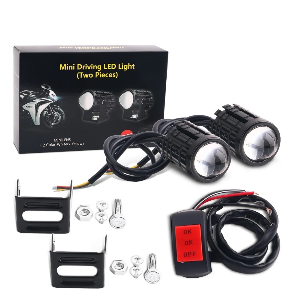 Universal Motorcycle Led Headlight Projector - ไฟหน้ารถจักรยานยนต์ LED แบบโปรเจคเตอร์เลนส์คู่สี สำหรับรถ ATV สกู๊ตเตอร์