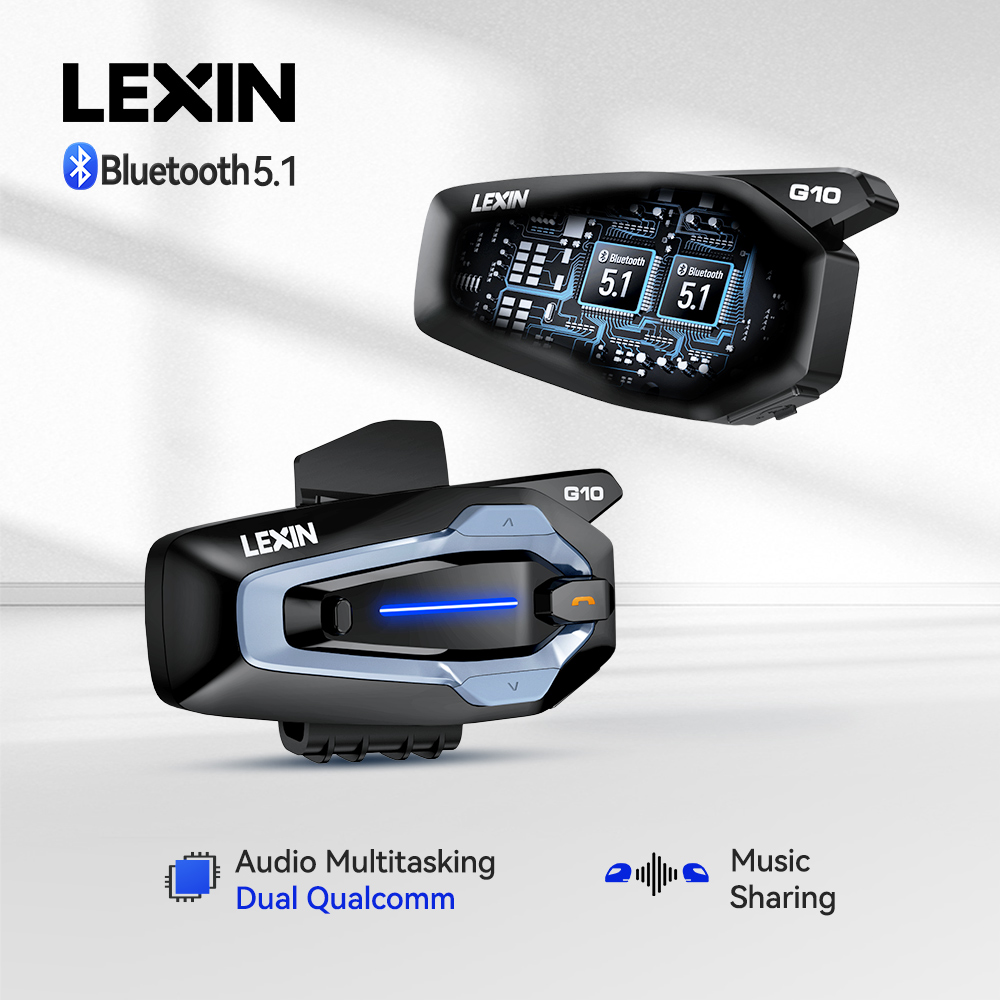 Universal Motorcycle Helmet Intercom Headset - NEW-LEXIN G10 อินเตอร์คอมสำหรับหมวกกันน็อคมอเตอร์ไซค์, อินเตอร์คอมบลูทูธ 5.1 แบบคู่สำหรับผู้ขับขี่